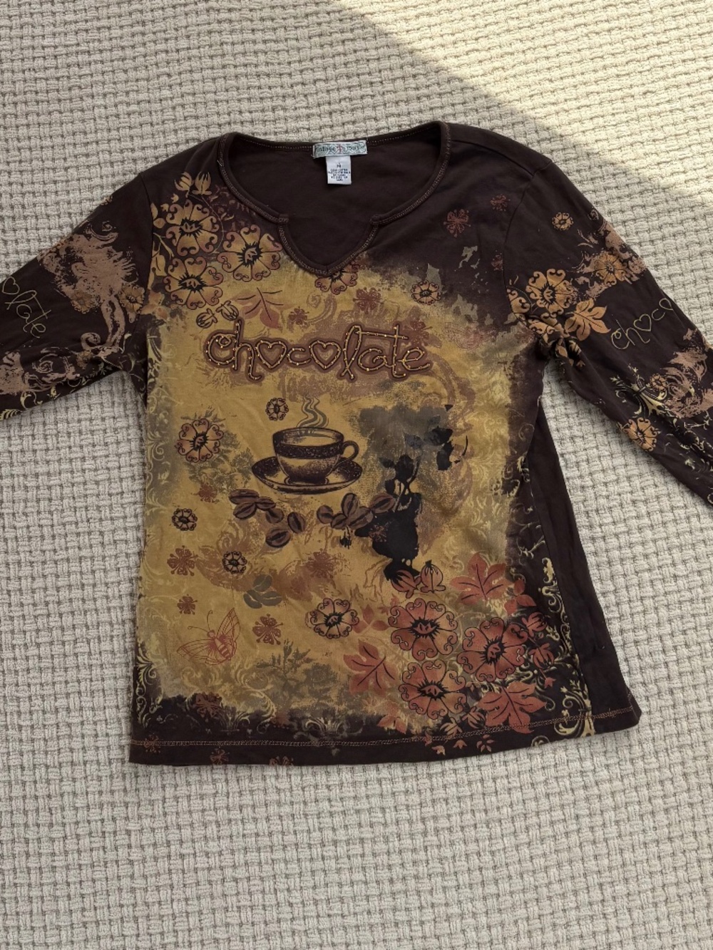 Vintage Suzie Y2K Long Sleeve Boho Hippie Top ( M)
